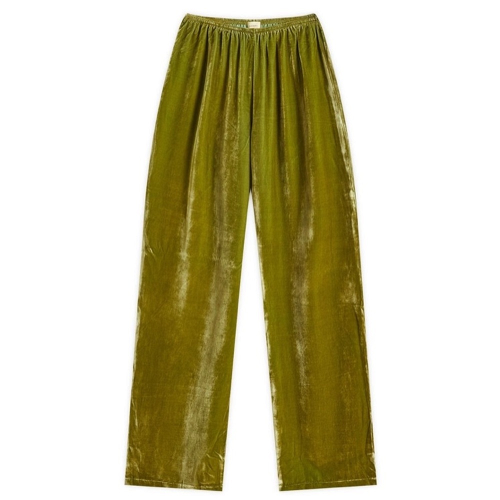 Donni Simple Velvet Silk Pull On Elastic Waist Pants Martini Green